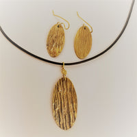 Bronze | Wood Grain Textured Matching Set | Earrings and Necklace Set