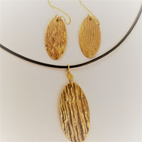 Bronze | Wood Grain Textured Matching Set | Earrings and Necklace Set
