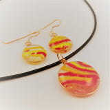 Glass Jewelry Set | Orange, Yellow, Red Fused Glass | Earrings and Necklace Set