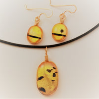 Glass Jewelry Set | Orange, Yellow Fused Glass | Earrings and Necklace Set