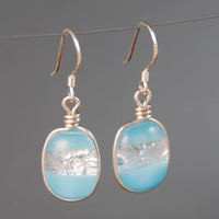 Sky Blue Arctic Silver - Dichroic Fused Glass Earrings