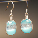 Sky Blue Arctic Silver - Dichroic Fused Glass Earrings