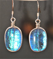 Blue Sparkle Drop Earrings - Glass and Sterling Silver - Handmade Jewelry