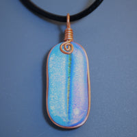 Blue Genie Bottle Pendant - Fused Dichroic Glass Wire Wrapped Pendant