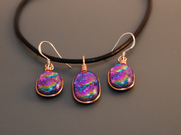Indigo Purple Dichroic Fused Glass | Necklace & Pendant Set
