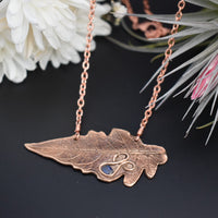 Bronze Tomato Leaf Necklace with Blue Sapphire