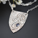 Sterling Silver Shield Medallion with Blue Sapphire