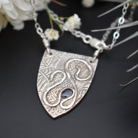 Sterling Silver Shield Medallion with Blue Sapphire