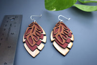 Multilayered Leather and Wood Feather Earrings - Lightweight - Limited Edition