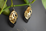 Black and Gold Tropical Leaves with Mirror Finish on Soft Bison Leather