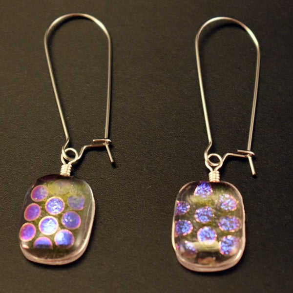 Pink and Purple Polka Dot Translucent Glass Dangle Drop Earrings