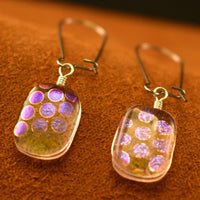 Pink and Purple Polka Dot Translucent Glass Dangle Drop Earrings