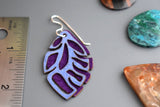 Periwinkle Blue Tropical Leaf Earrings with Royal Purple Layered Background