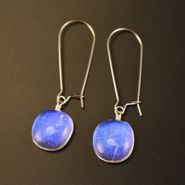 Blue Indigo and Purple Bright Deep Translucent Glass Dangle Drop Earrings