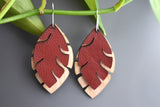 Feather Earrings - Made from Leather and Wood - Lightweight with Large Handcrafted Sterling Silver Hooks