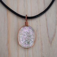 Small Pink and Gold Bright Translucent Glass Necklace with Iridescent Dichroic Metals