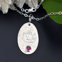 Spanish Galleon Silver Necklace with Ruby Gem