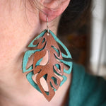 Lightweight Flashy Layered Leather Earrings - 3D Tropical Leaves