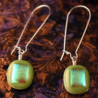 Olive Green Sparkly Glass Dangle Drop Earrings