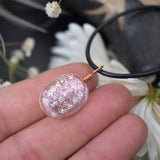 Small Pink and Gold Bright Translucent Glass Necklace with Iridescent Dichroic Metals