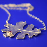 Oak Leaf Sterling Silver Medallion with Red Corundum Gemstone