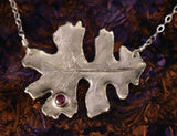 Oak Leaf Sterling Silver Medallion with Red Corundum Gemstone