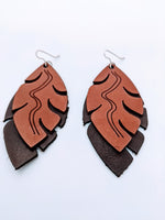 River Flow Layered Leather Feather Earrings